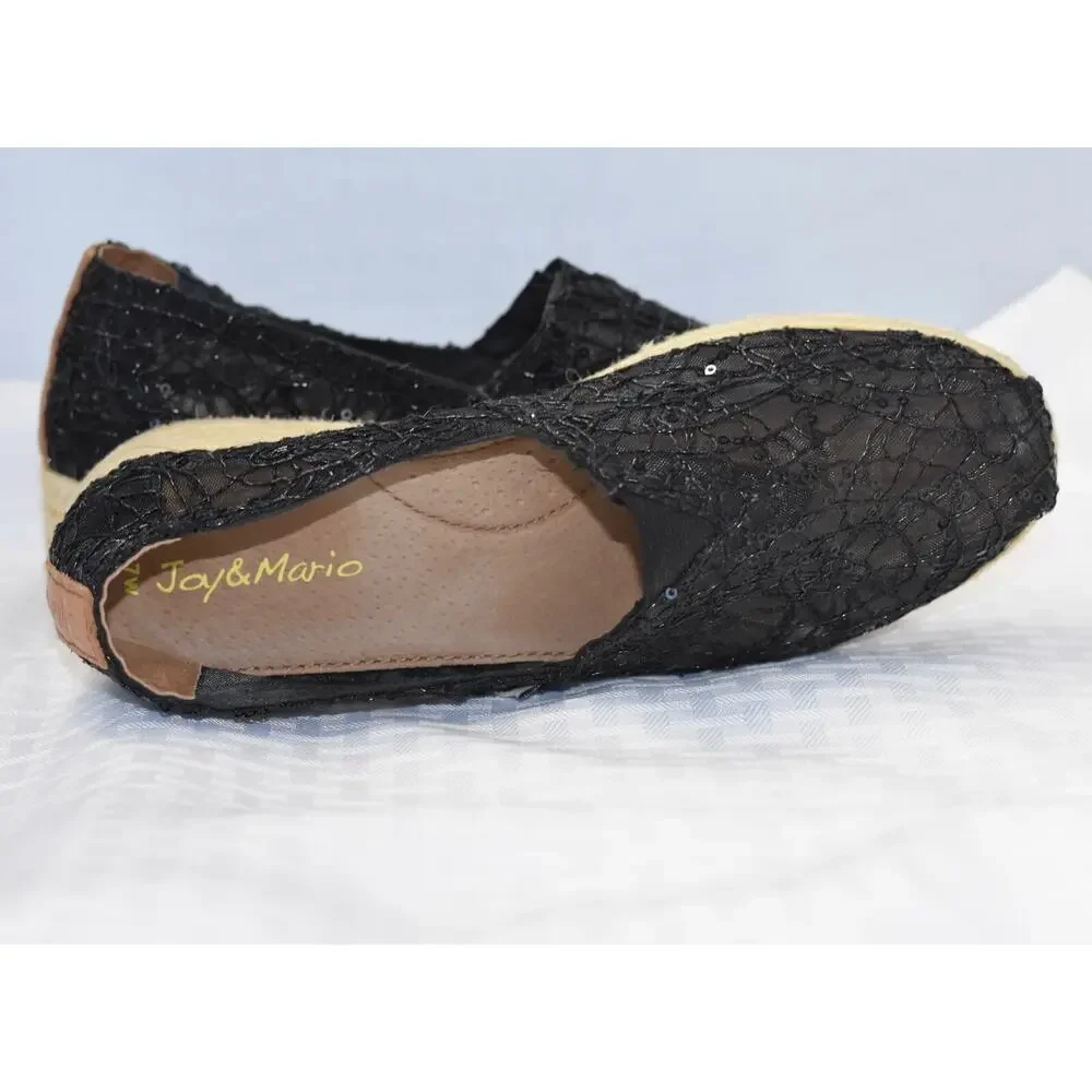 JOY & MARIO Mesh Sequin Espadrilles Wedge Heel Platform Shoes Size 7